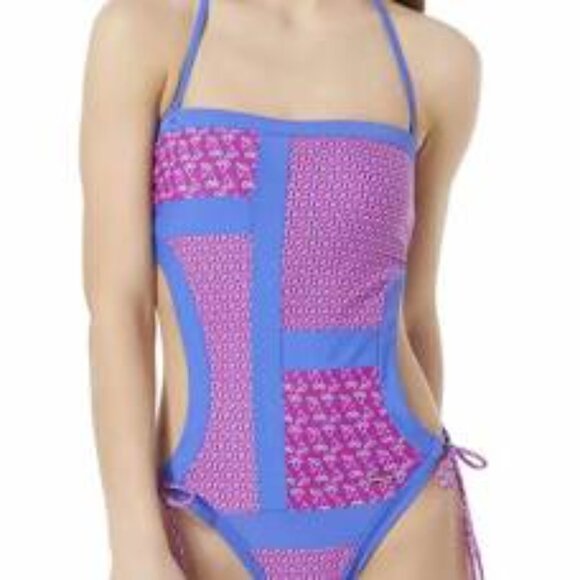 U.S. Polo Assn. Purple Pink Monokini Swimsuit Floral Open Back Adjustable NWT - Picture 1 of 15